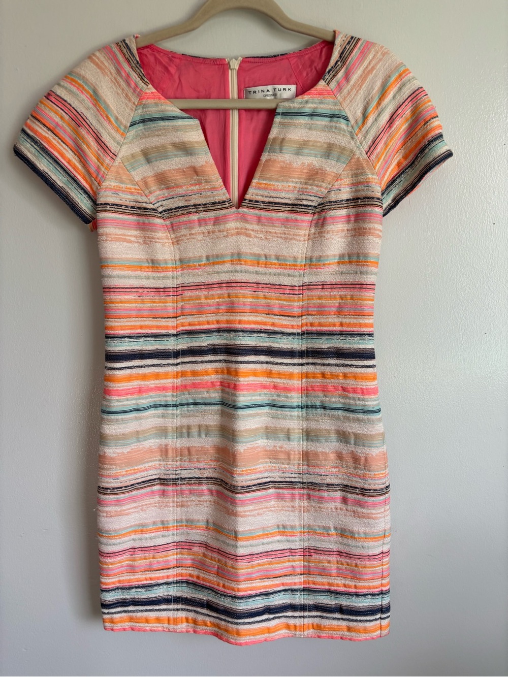 Trina Turk Angela Sandscape strip Textured Jacquard Sheath Dress Size 2